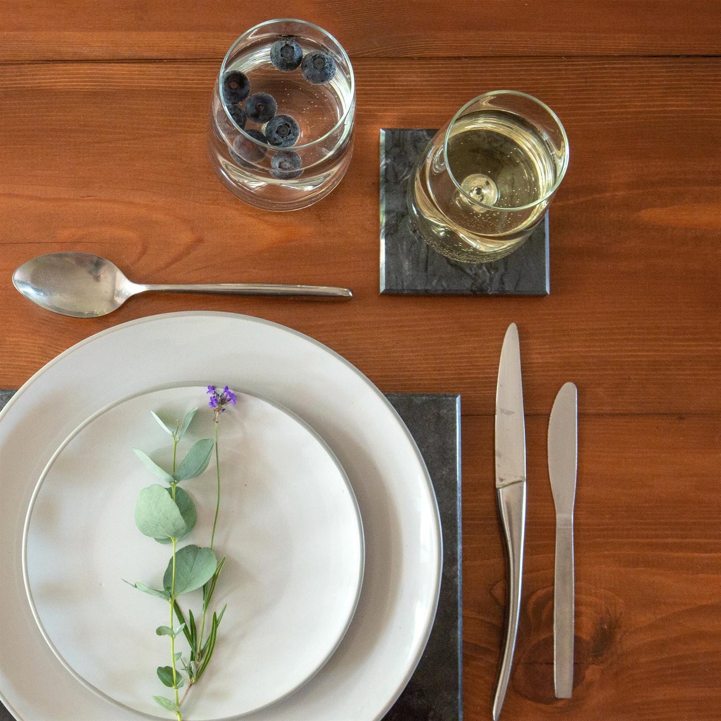 12pc Black Marble Placemats & Square Coasters Set