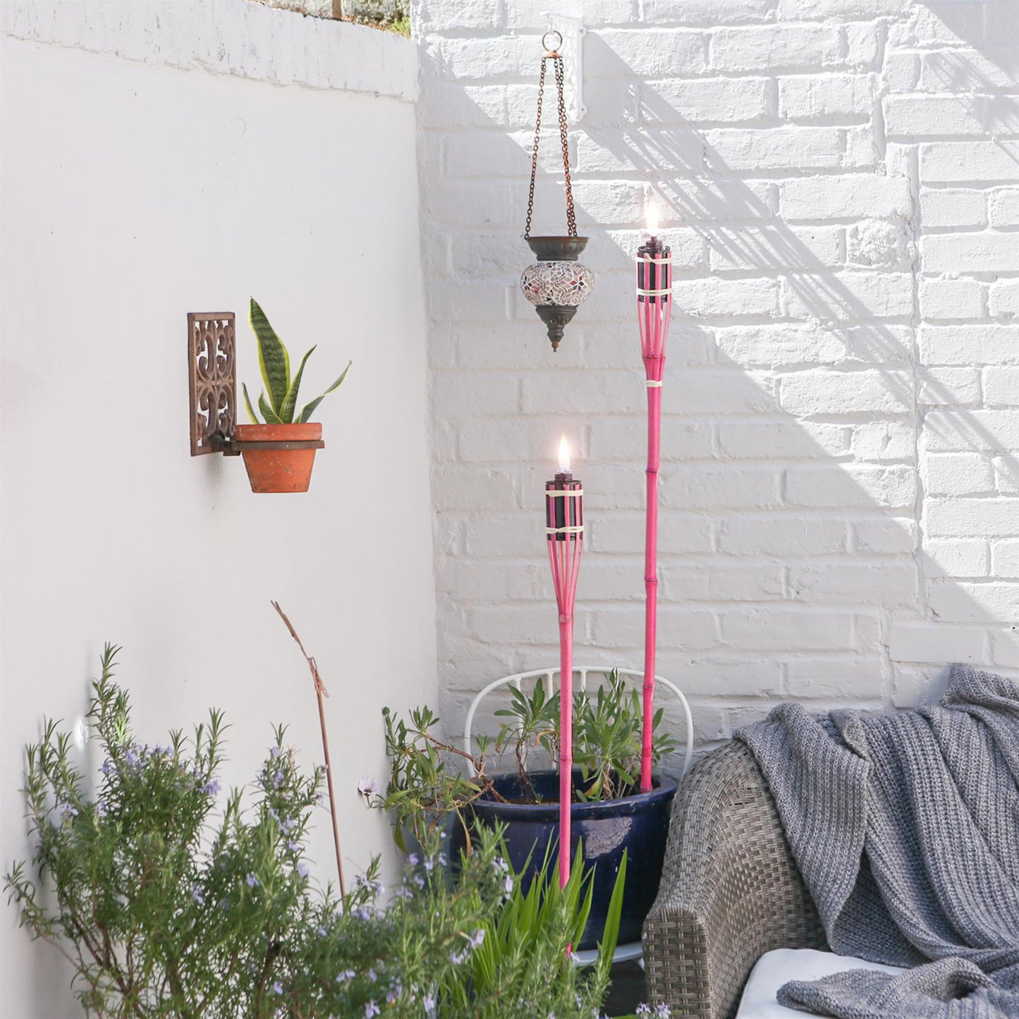 Pink Bamboo 60cm Garden Fire Torches - Pack of Six