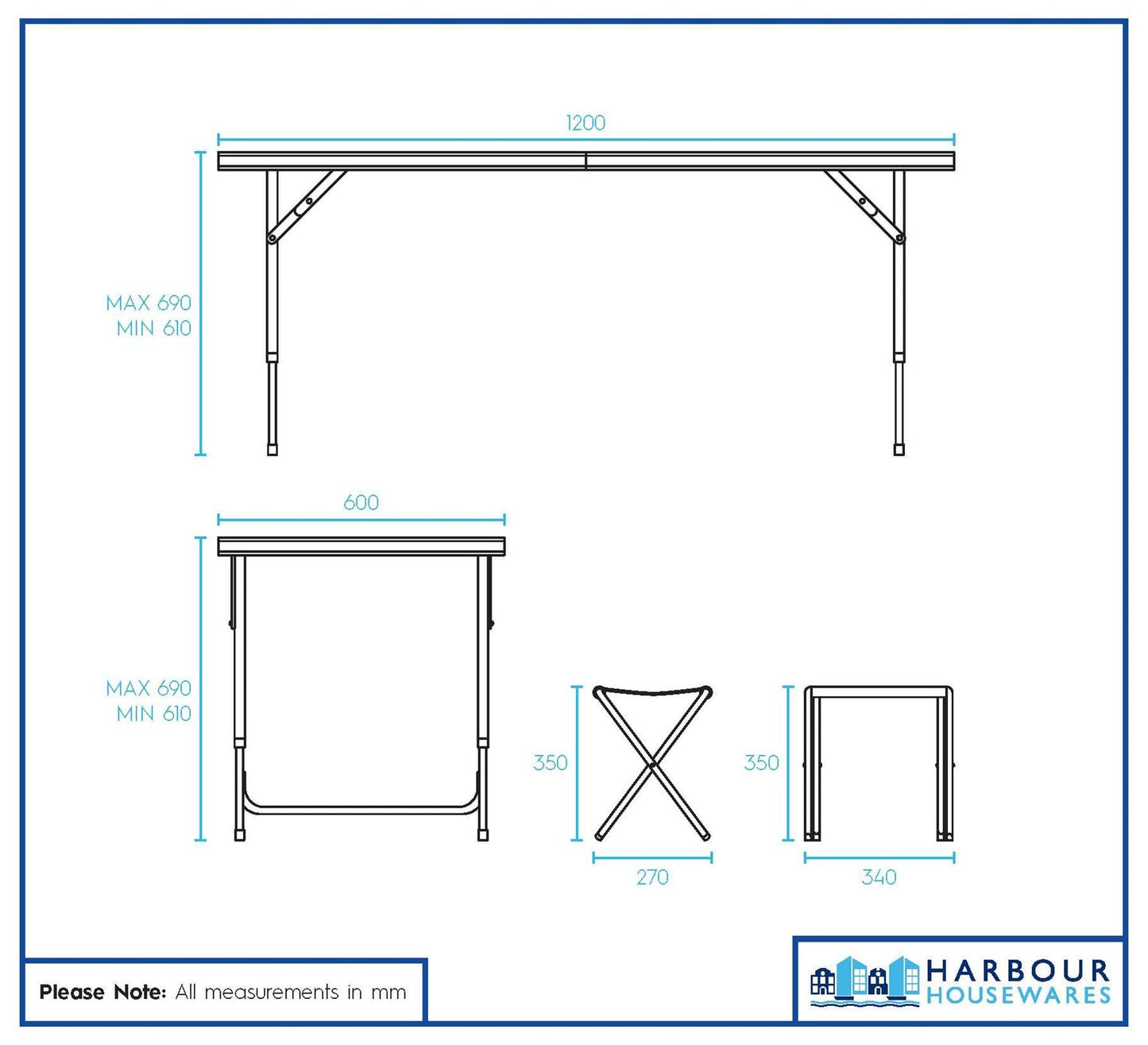 5 Piece Height Adjustable Folding Picnic Table & Chairs Set